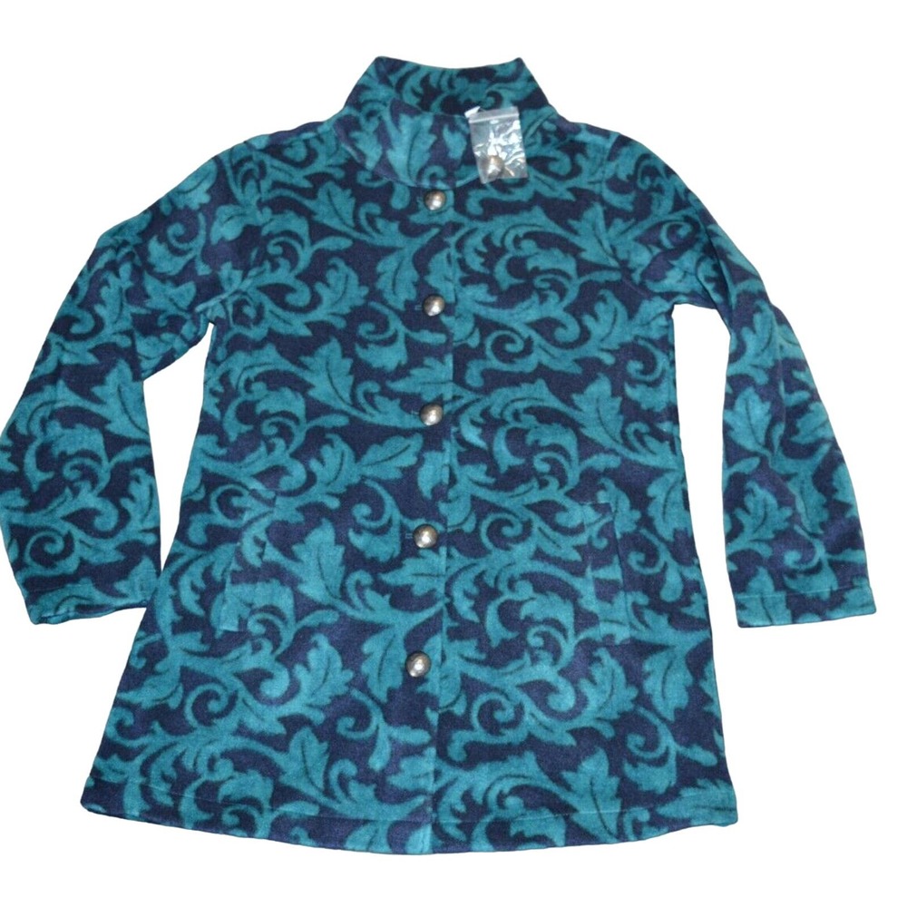 SUSAN GRAVER Printed Polar Fleece Button Front Jacket XXS